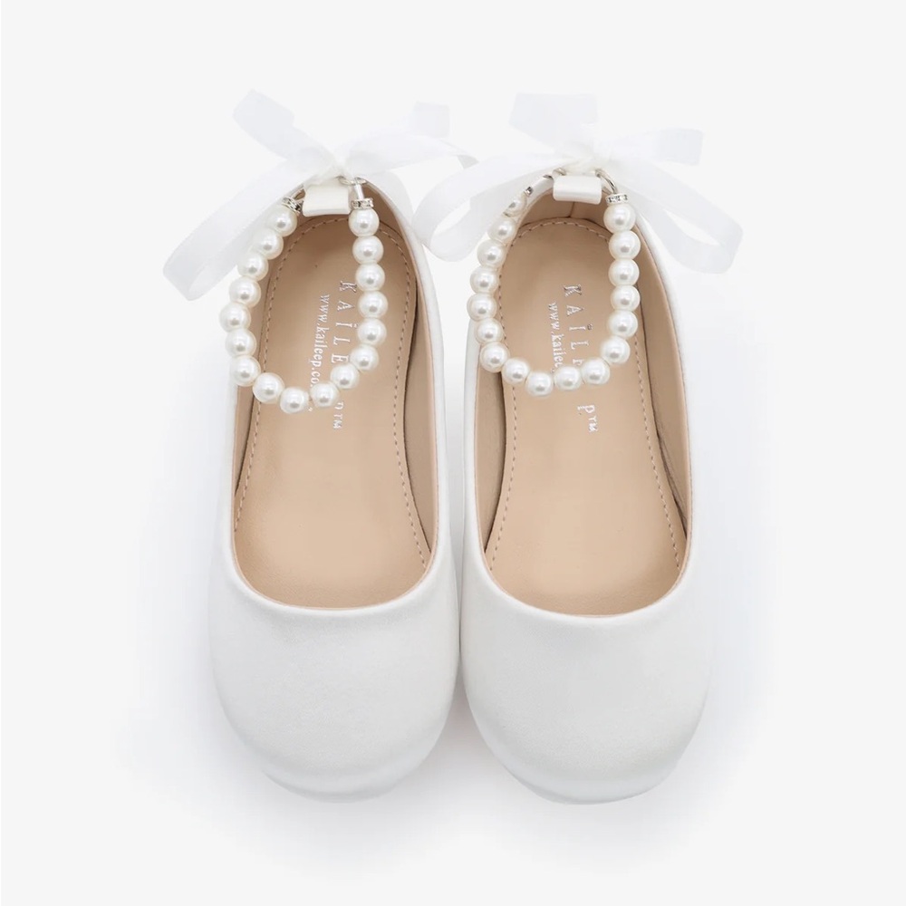 Kailee P Satin Flats with All Pearls Ankle Strap